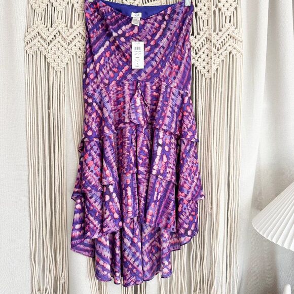 Cache Tiered Purple Print Skirt NWT Women’s Small - Picture 1 of 6
